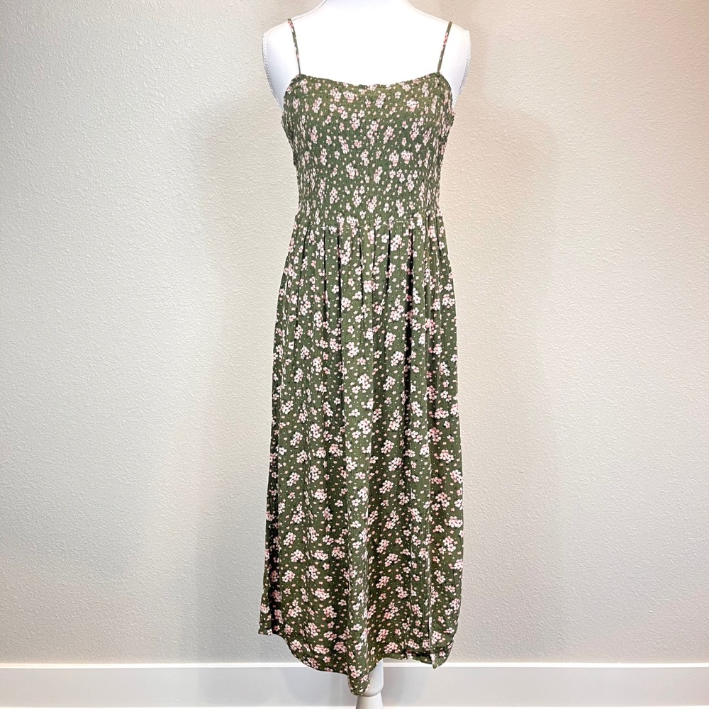 Aeropostle Floral Dress Green Size L Smocked Coquette Cottagecore Milkmaid - Picture 1 of 10